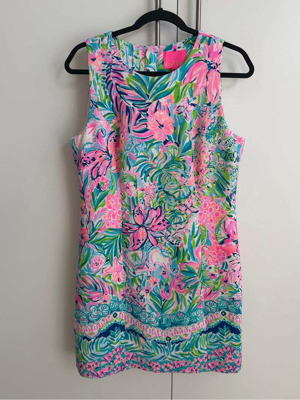 Lilly Pulitzer Shift Dress SZ 10 Pink Tropical Floral Sleeveless Textured Preppy